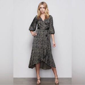 Good American sage green leopard wrap maxi dress size 1 (US 6)